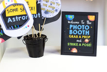 Load image into Gallery viewer, Party guests will love these fun Space Props, this will encourage your guests to post fun selfies. This also includes a bonus photo prop sign.