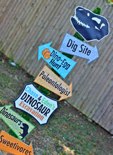 Load image into Gallery viewer, Decorate your Dinosaur event with these fun party signs.  This is an Editable PDF File, so you can personalize it and add your own wording.