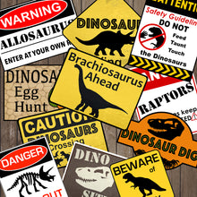 Load image into Gallery viewer, Decorate your Dinosaur Party Theme with these fun PDF template party signs.   You will receive over 10 different Dinosaur Warning Signs.