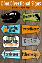 Load image into Gallery viewer, Decorate your Dinosaur event with these fun party signs.  This is an Editable PDF File, so you can personalize it and add your own wording.