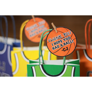 Slam Dunk!! Decorate your goodie bags with these personalized Basketball Party Templates.  This PDF file includes a basketball thank you tag so you can personalize them with your guests names or your child's name.