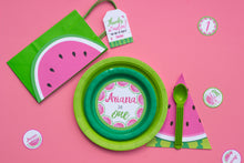 Load image into Gallery viewer, Celebrate a year of sweet fun, your little melon is one! Decorate your watermelon party with this PDF template. Some of the the designs in this package can be personalized with name and/or age.
