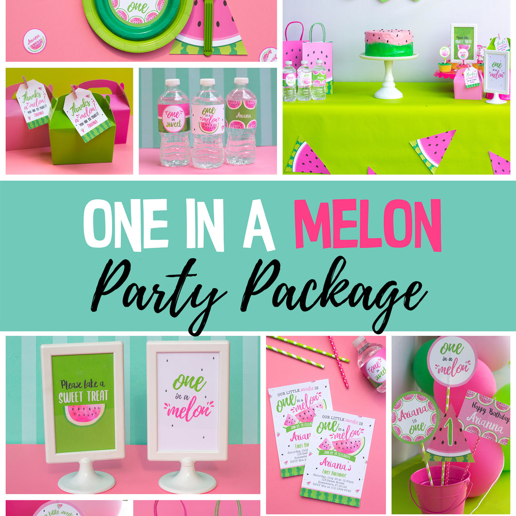 Celebrate a year of sweet fun, your little melon is one! Decorate your watermelon party with this PDF template. Some of the the designs in this package can be personalized with name and/or age.