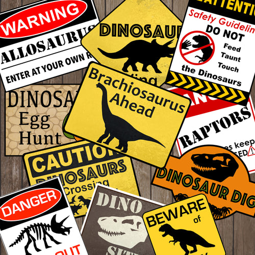 Decorate your Dinosaur Party Theme with these fun PDF template party signs.   You will receive over 10 different Dinosaur Warning Signs. 