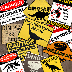 Decorate your Dinosaur Party Theme with these fun PDF template party signs.   You will receive over 10 different Dinosaur Warning Signs. 