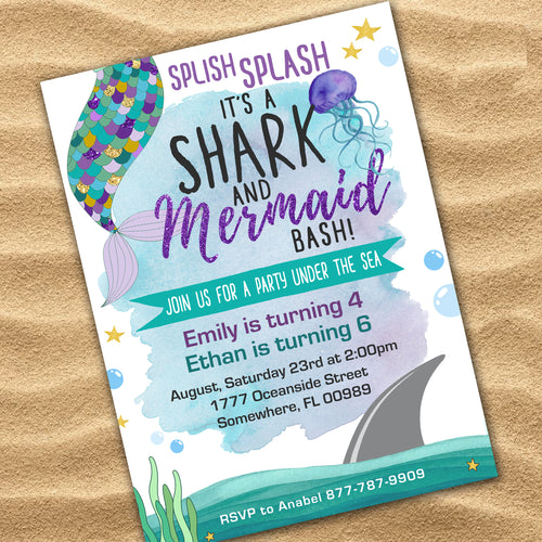 Mermaid/ Shark Invitation