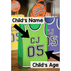 Slam Dunk!! Decorate your goodie bags with these personalized Basketball Party Templates.  This PDF file includes a basketball thank you tag so you can personalize them with your guests names or your child's name.