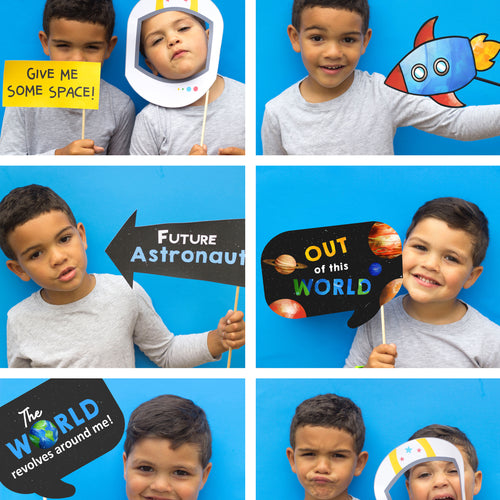 Party guests will love these fun Space Props, this will encourage your guests to post fun selfies. This also includes a bonus photo prop sign.