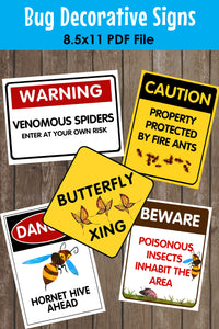 Decorate your Bug Party Theme with these creepy, crawly and fun party signs.   You will receive a PDF file formatted 8 ½in X 11in with 5 different Bug Warning Signs. 